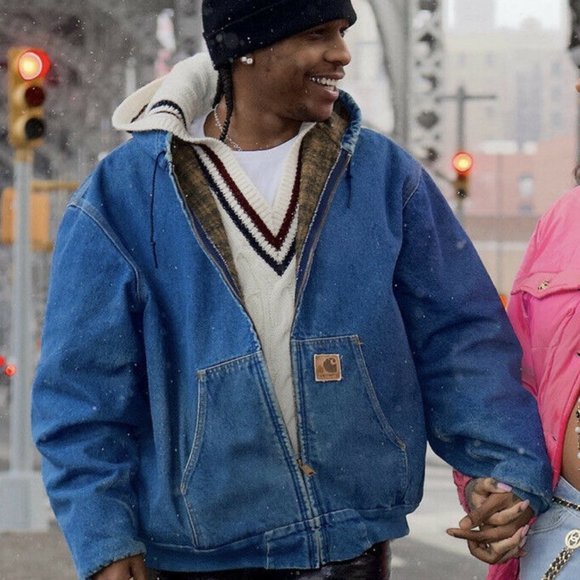 Carhartt Other - Carhartt Blanket Flannel Lined Hooded Mens Denim Jean Jacket A$AP Asap Rocky